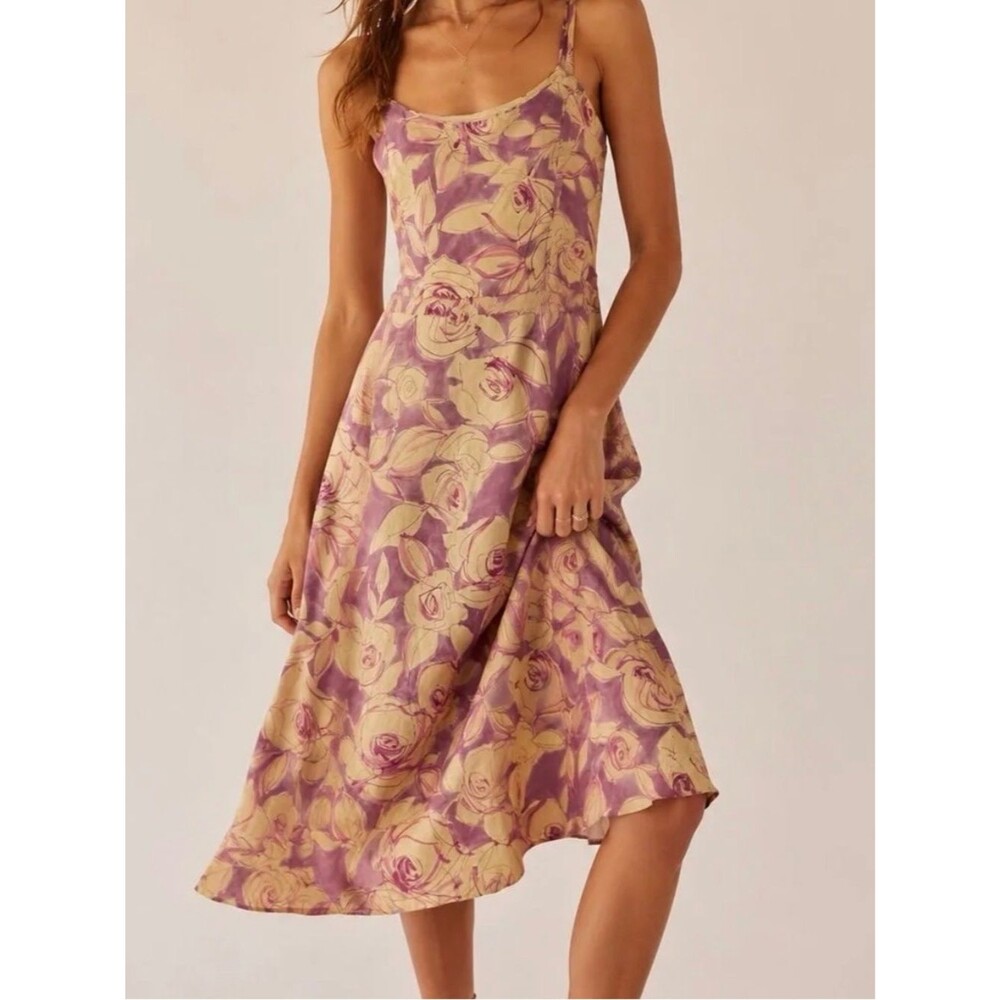 Liz Claiborne Purple Cream Floral Silk Cotton A-Line Midi Sundress Size 12